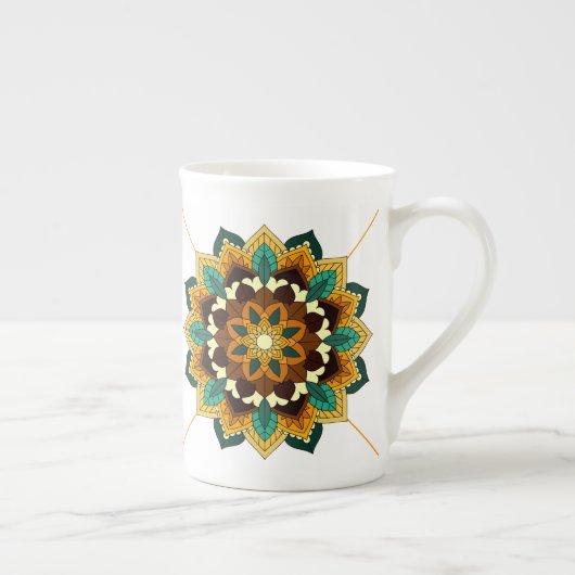 Mandala Pattern 02 in yellow & tan Bone China Mok (Rechts)