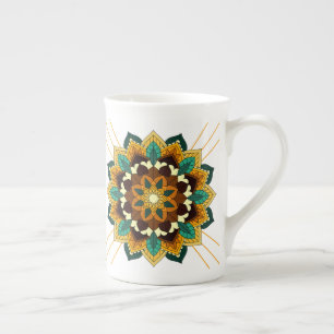 Mandala Pattern 02 in yellow & tan Bone China Mok