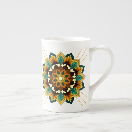 Mandala Pattern 02 in yellow & tan Bone China Mok (Rechts)