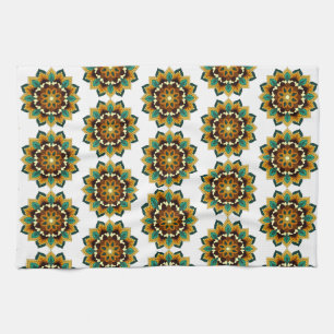 Mandala Pattern 02 in yellow & tan Tea Towel Theedoek