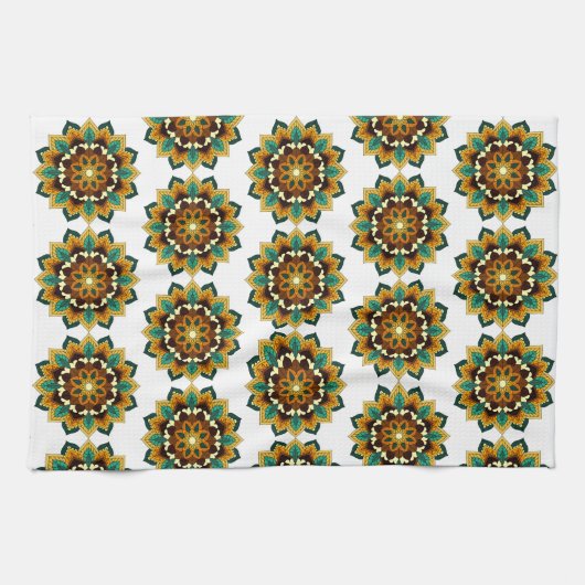 Mandala Pattern 02 in yellow & tan Tea Towel Theedoek (Horizontaal)