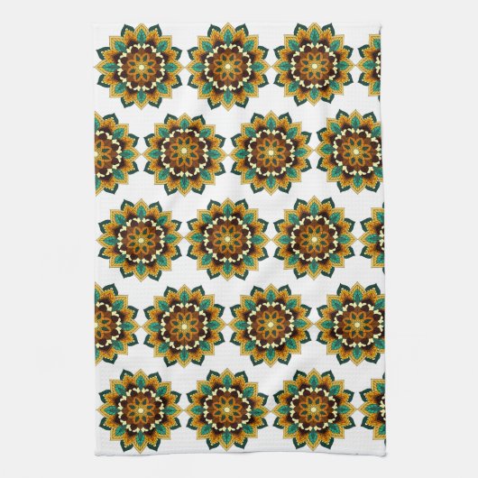 Mandala Pattern 02 in yellow & tan Tea Towel Theedoek (Verticaal)