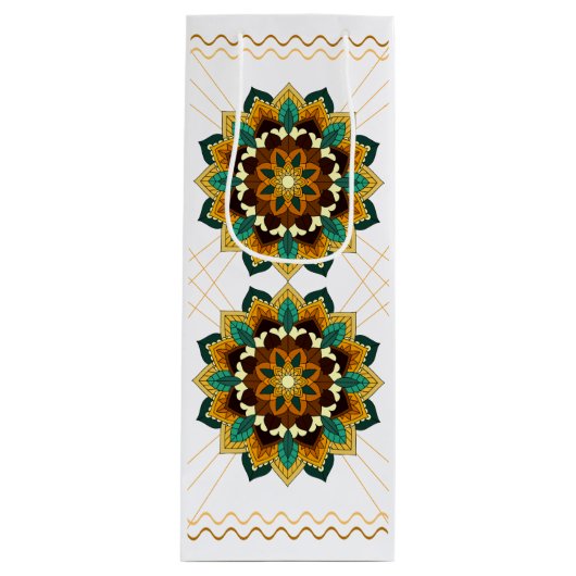 Mandala Pattern 02 in yellow & tan Wine Gift Bag Wijn Cadeautas (Voorkant)
