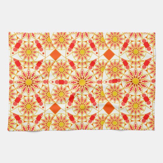 Mandala Pattern, Brick Red, Rust, Gold Theedoek (Horizontaal)