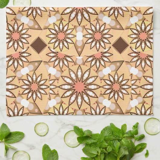 Mandala Pattern, Caramel Tan, Chocolate Brown Theedoek (Gevouwen)