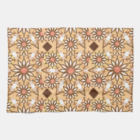 Mandala Pattern, Caramel Tan, Chocolate Brown Theedoek (Horizontaal)