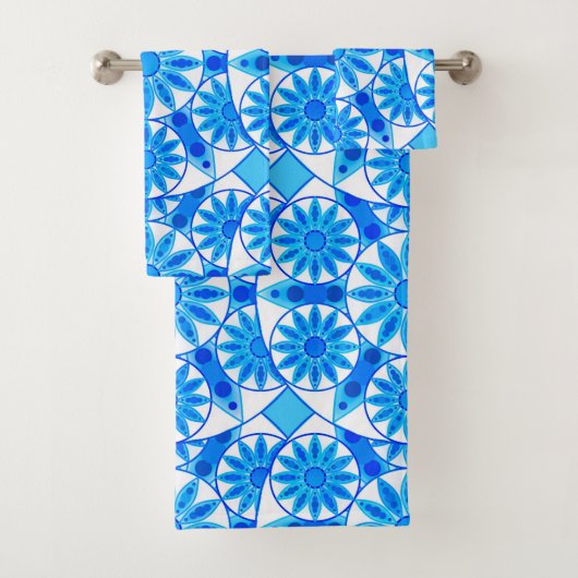 Mandala Pattern, Cobalt Blue, Turquoise en White Bad Handdoek (Insitu)