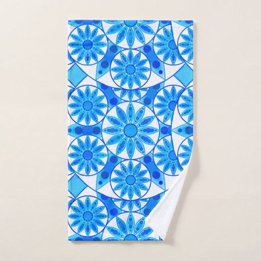Mandala Pattern, Cobalt Blue, Turquoise en White Bad Handdoek (Handdoek)