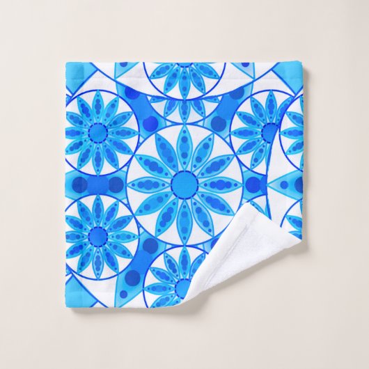 Mandala Pattern, Cobalt Blue, Turquoise en White Bad Handdoek (Wasdoekje)