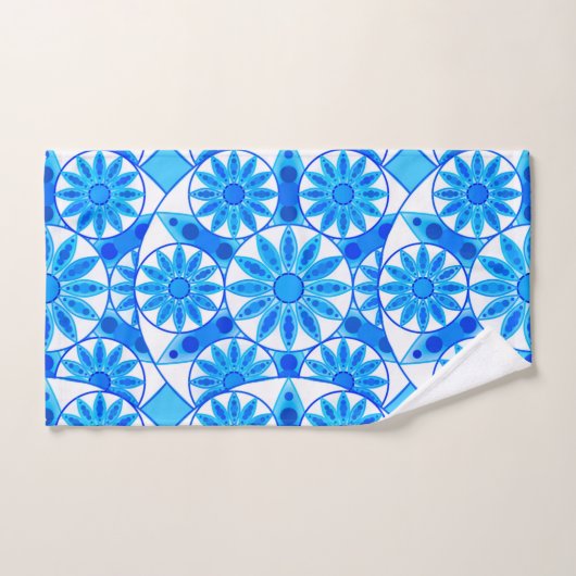 Mandala Pattern, Cobalt Blue, Turquoise en White Bad Handdoek (Handdoek)