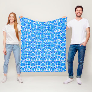 Mandala Pattern, Cobalt Blue, Turquoise en White Fleece Deken