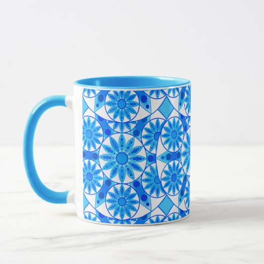 Mandala Pattern, Cobalt Blue, Turquoise en White Mok (Links)