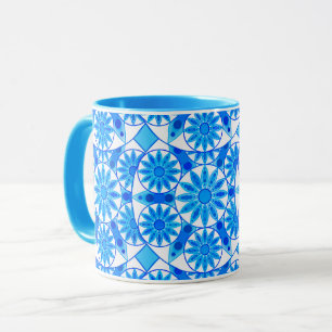 Mandala Pattern, Cobalt Blue, Turquoise en White Mok