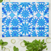 Mandala Pattern, Cobalt Blue, Turquoise en White Theedoek (Gevouwen)