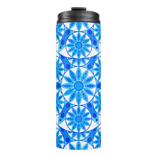 Mandala Pattern, Cobalt Blue, Turquoise en White Thermosbeker (Voorkant)