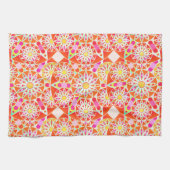 Mandala Pattern, Coral Red, Roze, Gold Theedoek (Horizontaal)