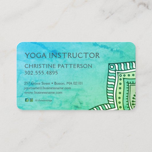 Mandala Pattern Green Blue Yoga Meditation Visitekaartje (Achterkant)