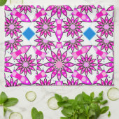 Mandala Pattern, Hot Pink, Black en White Theedoek (Gevouwen)