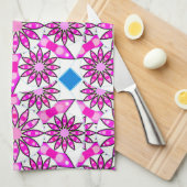 Mandala Pattern, Hot Pink, Black en White Theedoek (Quarter Fold)