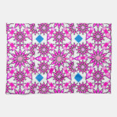 Mandala Pattern, Hot Pink, Black en White Theedoek (Horizontaal)