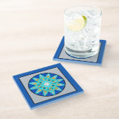 Mandala Pattern in Blue, Grey en Turquoise Glazen Onderzetter (Schuin)