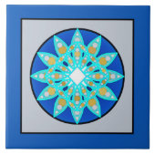 Mandala Pattern in Cobalt Blue en Grey / Grey Tegeltje (Voorkant)