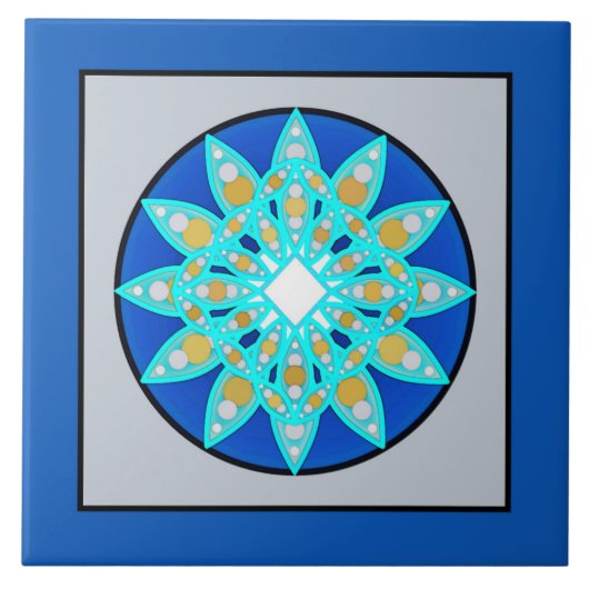 Mandala Pattern in Cobalt Blue en Grey / Grey Tegeltje (Voorkant)