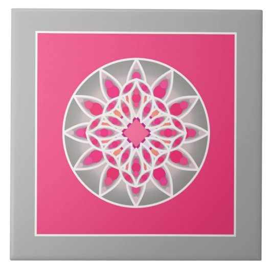 Mandala Pattern in Fuchsia Pink, Grey and White Tegeltje (Voorkant)