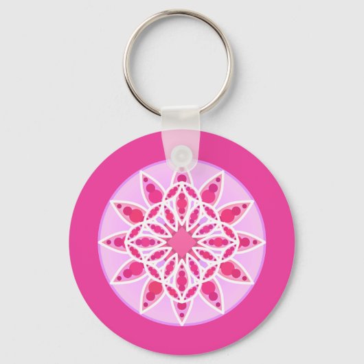 Mandala Pattern in Pink, Fuchsia and White Sleutelhanger (Voorkant)