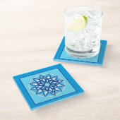 Mandala Pattern in Turquoise en Cobalt Blue Glazen Onderzetter (Schuin)
