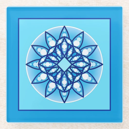 Mandala Pattern in Turquoise en Cobalt Blue Glazen Onderzetter (Voorkant)