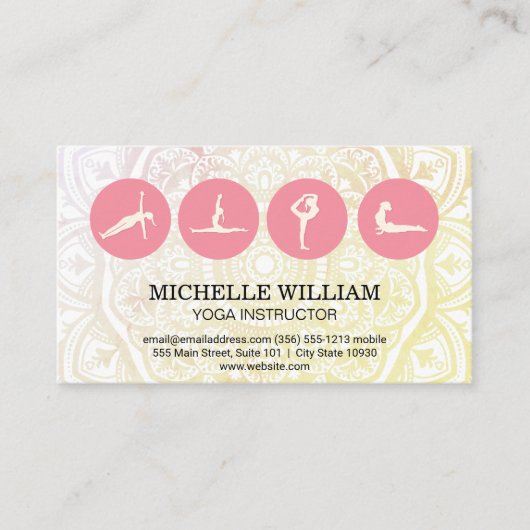 Mandala Pattern | Pictogram Yoga Poses Visitekaartje (Voorkant)