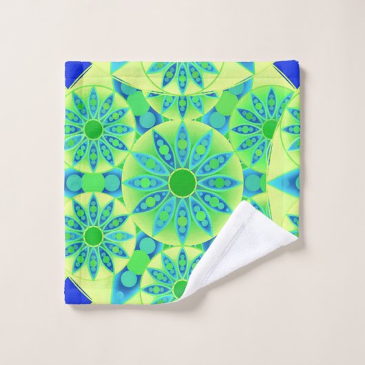 Mandala Pattern, Turquoise, Blue, Lime Green Bad Handdoek (Wasdoekje)