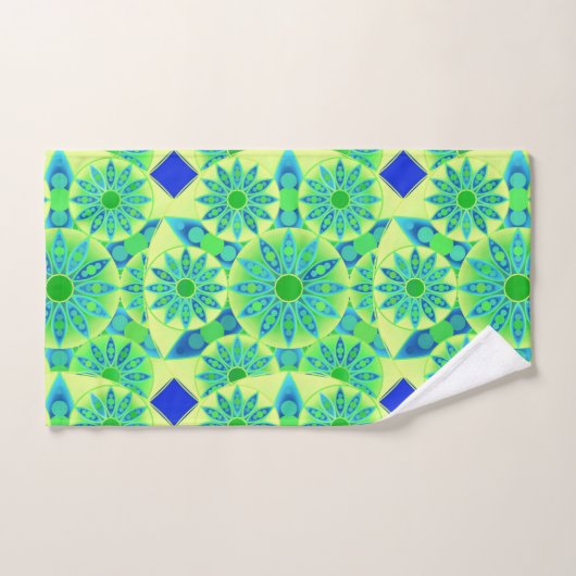 Mandala Pattern, Turquoise, Blue, Lime Green Bad Handdoek (Handdoek)