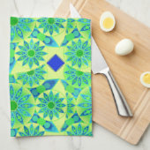 Mandala Pattern, Turquoise, Blue, Lime Green Theedoek (Quarter Fold)