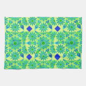 Mandala Pattern, Turquoise, Blue, Lime Green Theedoek (Horizontaal)