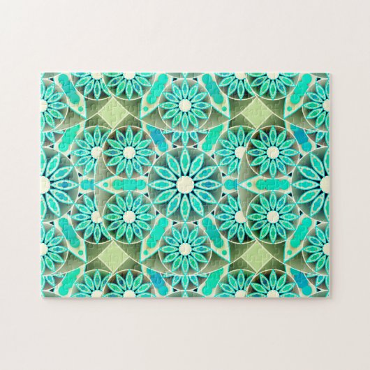 Mandala Pattern, Turquoise, Silver Grey en White Legpuzzel (Horizontaal)