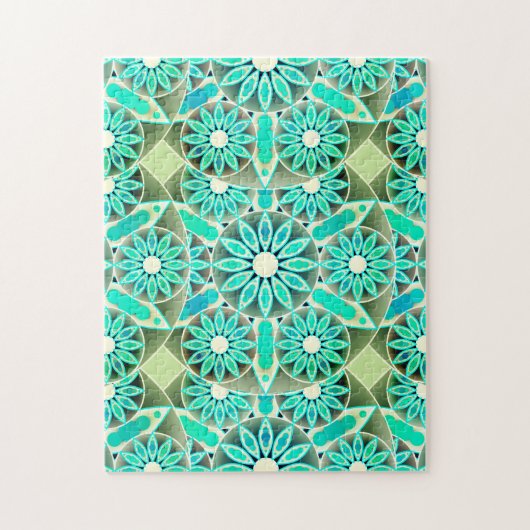 Mandala Pattern, Turquoise, Silver Grey en White Legpuzzel (Verticaal)