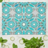 Mandala Pattern, Turquoise, Silver Grey en White Theedoek (Gevouwen)