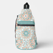 Mandala Peach Blauwgroen Bloempatroon Monogram Sling Bag (Voorkant)