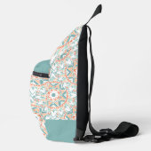 Mandala Peach Blauwgroen Bloempatroon Monogram Sling Bag (Rechts)