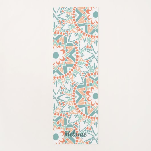 Mandala Peach Blauwgroen monogram Yogamat (Voorkant)