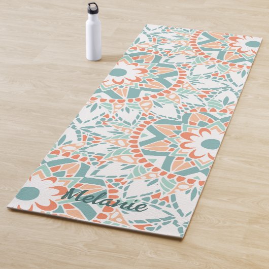 Mandala Peach Blauwgroen monogram Yogamat (In situ)