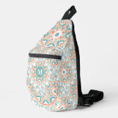 Mandala Peach Blauwgroen Pattern Monogram Sling Bag (Rechterhoek)