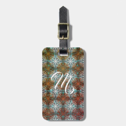 Mandala Peacock Boho Inspirations Monogram Bagagelabel (Voorkant verticaal)