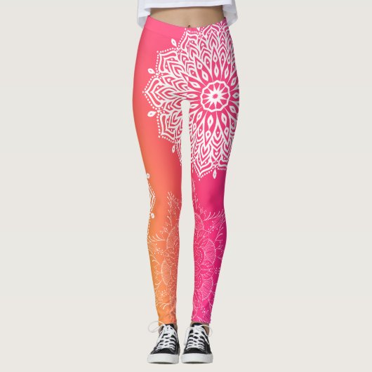 Mandala Pink en Yellow YOGA Leggings (Voorkant)