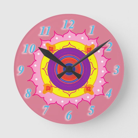 Mandala Pink, Purple Wall Clock Ronde Klok (Voorkant)