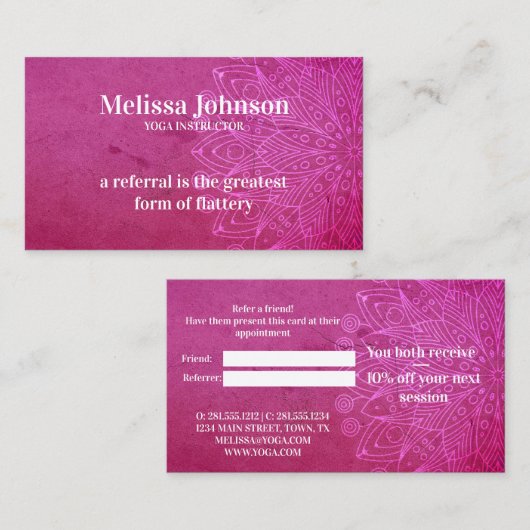 Mandala Pink Yoga Meditation Refer een vriend Aanbevelingskaartje (Voorkant / Achterkant)