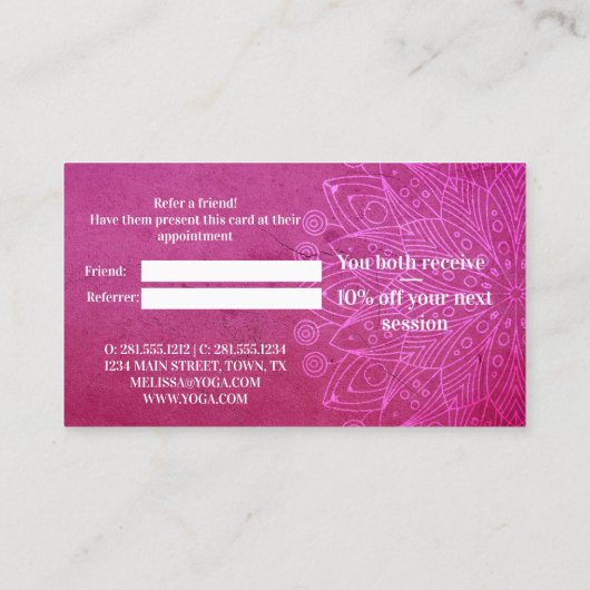 Mandala Pink Yoga Meditation Refer een vriend Aanbevelingskaartje (Achterkant)