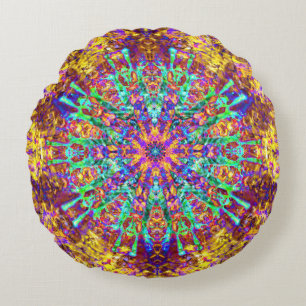 Mandala Psychedelic Trippy Hippie Color Splash Rond Kussen
